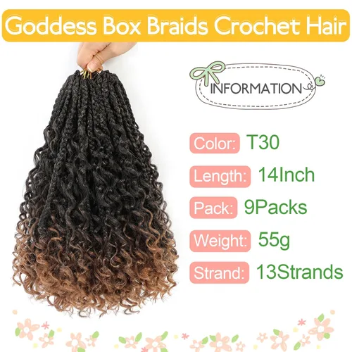 Miniatura 3 de Fulcrum - Trenzas de ganchillo estilo diosa de 14 pulgadas, 9 paquetes de trenzas bohemias de ganchillo para mujeres, trenzas de ganchillo bohemias
