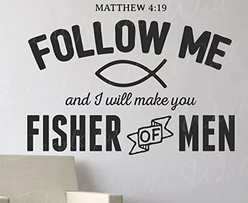 Matthew 4:19 Follow Me And I Will Make You Fisher Of Men – Inspirational Love Determination Dios Biblia Jesús Christian – Vinilo con cita con texto