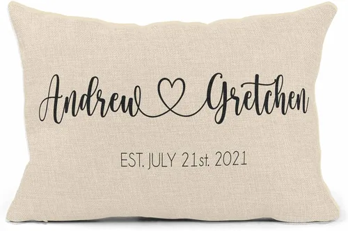 Miniatura 7 de Girls Love A Monogram Almohadas de boda para parejas, almohada personalizada única con nombres, regalo de inauguración de la casa (diseño 1)
