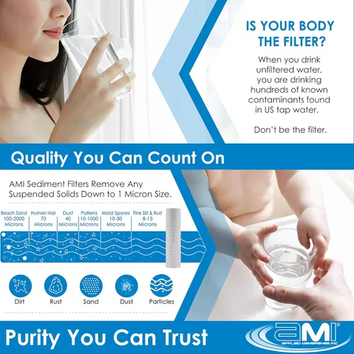 Miniatura 5 de Applied Membranes Inc. Sistema de filtro de agua de 2 etapas para toda la casa, filtros de 1 micrón y 5 micrones de 4.5 pulgadas por 20 pulgadas