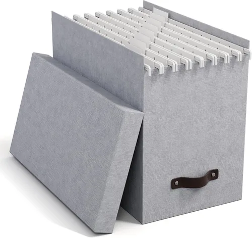 Miniatura 8 de Bigso Box of Sweden Organizador de archivos con elegante asa de cuero, caja organizadora de aspecto escandinavo que incluye 8 archivos colgantes