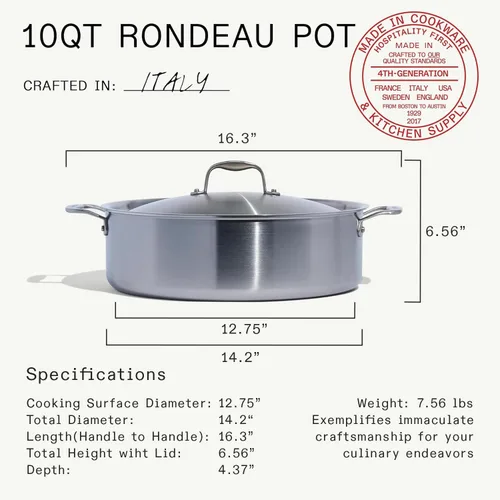 Miniatura 3 de Made In Utensilios de Cocina - Olla Rondeau de Acero Inoxidable de 10 Quarts con Tapa - Acero Inoxidable de 5 Capas - Utensilios de Cocina