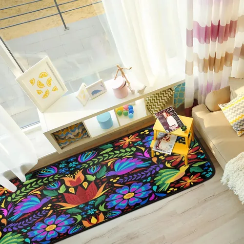 Miniatura 4 de Alfombras de cocina coloridas mexicanas con diseño floral para interiores y exteriores, antideslizantes, alfombra de pasillo, alfombra