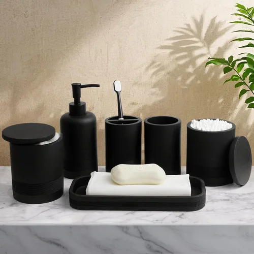 Miniatura 2 de LIN CHUAN Juego de accesorios de baño de 6 piezas, juego organizador con dispensador de jabón, juego de soporte para cepillos de dientes, bandeja
