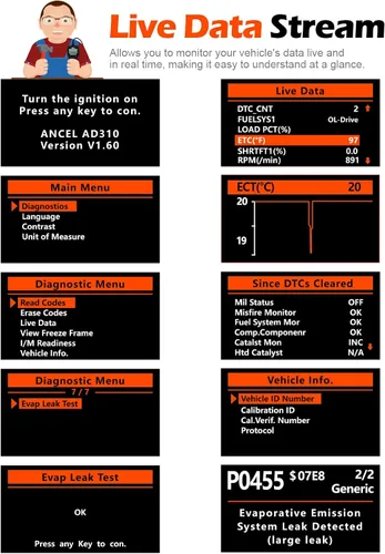 Miniatura 4 de ANCEL AD310 Escáner universal clásico mejorado OBD II, Lector de códigos de errores para motor de auto, Herramienta de escaneo de diagnósticos CAN