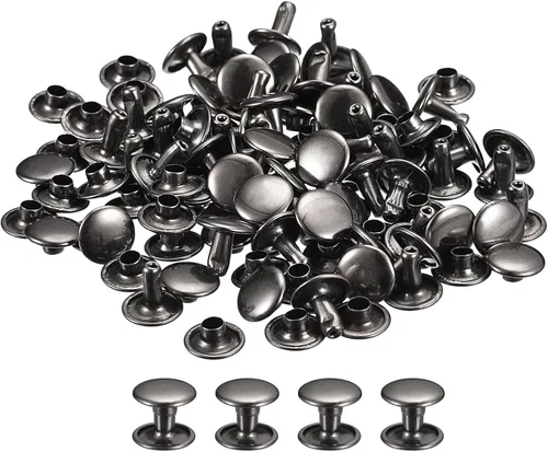 Miniatura 15 de uxcell 100 juegos de remaches de cuero, remaches de doble tapa de 0.236 x 0.315 pulgadas, remaches de metal para reparación de cuero, manualidades