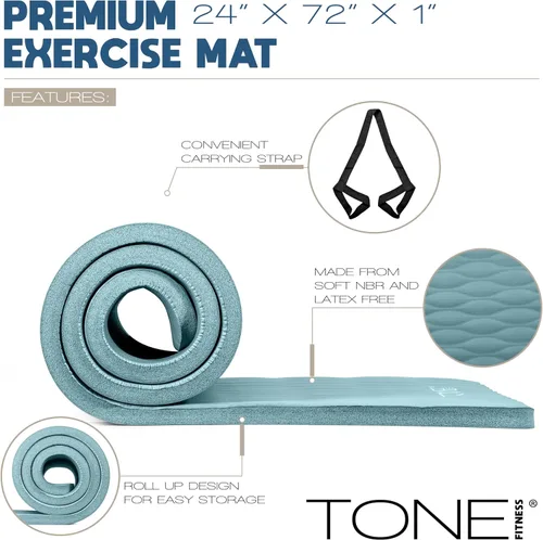 Miniatura 3 de Tone Fitness Esterilla de yoga de 1 pulgada de grosor Alfombrilla de ejercicio antideslizante de alta densidad con correa de transporte para yoga
