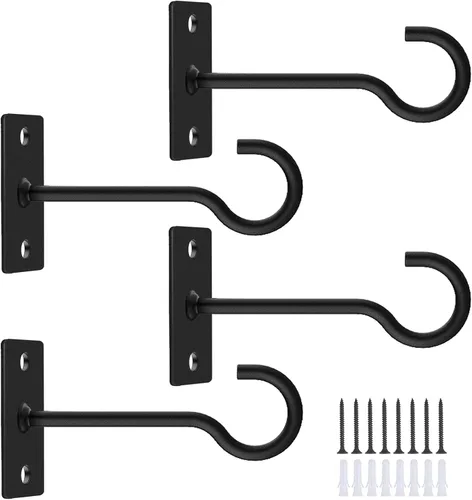 Miniatura 19 de Ganchos para plantas, paquete de 2 soportes de metal para colgar plantas de 6 pulgadas, gancho decorativo para comederos de pájaros, macetas, Negro