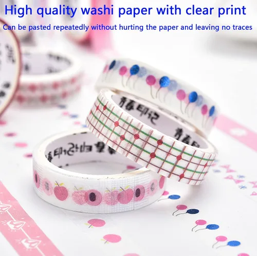 Miniatura 6 de Juego de 12 rollos de cinta adhesiva Washi de 0.315 in de ancho, 6.6 pies de cintas decorativas multipatrón, para suministros escolares