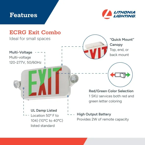 Miniatura 3 de Lithonia Lighting Basics - Señal de salida LED / luz de emergencia, señal de salida conmutable rojo/verde y luces de emergencia para negocios