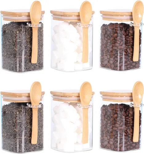 Miniatura 11 de Tarro de vidrio con tapa de rosca y cuchara, paquete de 3 recipientes de té de 16 onzas para té de hojas sueltas, recipientes de sal y azúcar