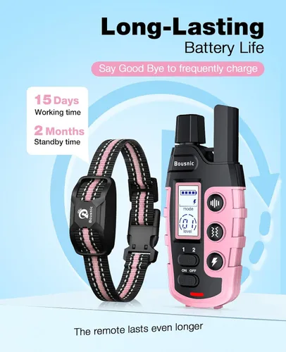Miniatura 6 de Bousnic Collar de choque para perro, collar de entrenamiento de perro de 3300 pies con control remoto para perros pequeños, medianos y grandes, Rosa