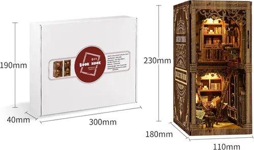 Miniatura 2 de Kit de rincón de libros para adultos, rompecabezas de madera 3D, kit de casa en miniatura de la biblioteca antigua con luz LED y cubierta antipolvo