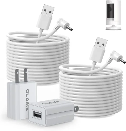 Miniatura 10 de OLAIKE Paquete de 2 cables de carga de 16 pies para batería Ring Stick Up Cam/Plug-in y Ring Spotlight Cam Battery, adaptador de corriente