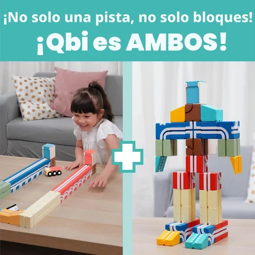 Miniatura 2 de QBI - Juego de bloques magnéticos de inicio 4 en 1 Bloques de construcción STEM con 4 autos y baldosas de pista 3D Juguetes magnéticos