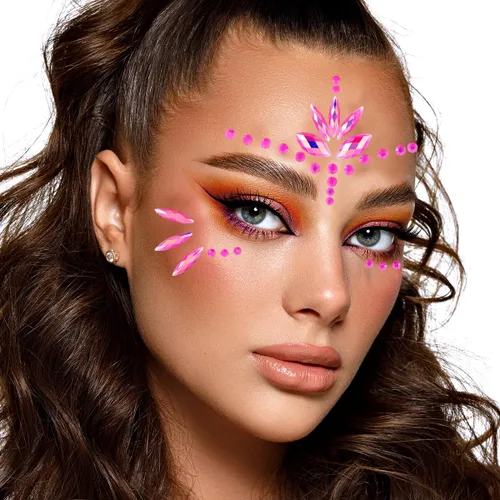 Miniatura 4 de Gemas Faciales de Sirena Joyas Adhesivas para Halloween Cuerpo Ojos Cara Joyas Gemas para Festivales Rave Tatuaje con Purpurina Cristales Rosa