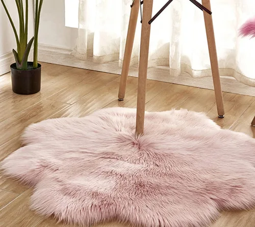 Miniatura 3 de Alfombra redonda de piel de oveja sintética, suave y lanuda. Alfombra mullida para el hogar, decoración de dormitorio, rosado bebé (Flower Baby Pink)