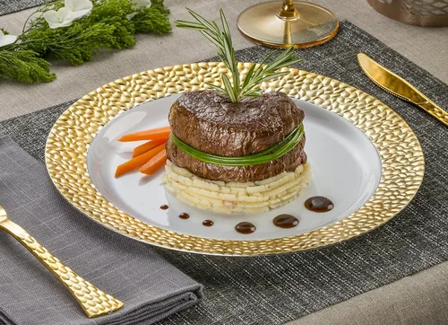 Miniatura 5 de Laura Stein [60 platos de 10 pulgadas] vajilla de diseñador de plástico pesado de alta calidad con borde dorado, plato de fiesta y boda, serie