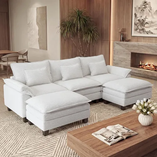 Miniatura 51 de URRED Cloud Couch Sofá Seccional Modular, Sofá Moderno en Forma de U de Asiento Profundo de 157", con 2 Otomanas y Almohadas, Sofás de Chenilla Azul