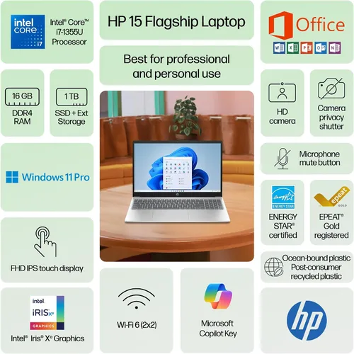 Miniatura 2 de HP Laptop con pantalla táctil FHD de 15.6 pulgadas 2025-2026 para estudiantes, computadora IA ultra potente, oficina de por vida, Intel i7 de 10