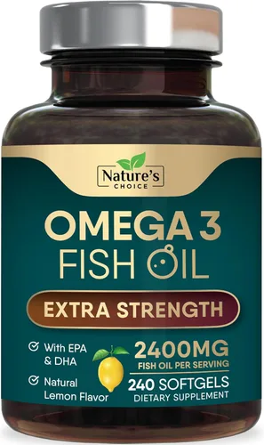 Miniatura 10 de Suplementos de aceite de pescado Omega 3 – 2400 mg de aceite de pescado por porción – Omega-3 de triple fuerza con ácidos grasos EPA y DHA – Apoyo