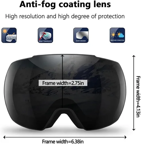 Miniatura 5 de OULAIQI Gafas de esquí de nieve, protección OTG UV400, anti niebla, esquí, patinaje, snowboard, gafas de snowboard para hombres, mujeres y jóvenes