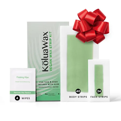 KoluaWax Tiras de cera vegana para depilación – Fácil de usar, no irritante, kit de depilación sin desorden – 40 tiras corporales, 24 tiras