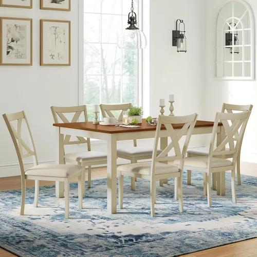 Miniatura 13 de AMERLIFE 79" Farmhouse Dining Table, Rectangular Wood Kitchen & Dining Room Table with Roman Conical Legs, Wood Grain Tabletop, for Kitchen and