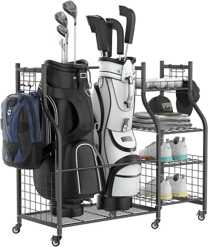 Miniatura 9 de WALMANN Soporte para bolsa de golf de garaje, almacenamiento grande para bolsas de golf con accesorios de golf, estantes de almacenamiento