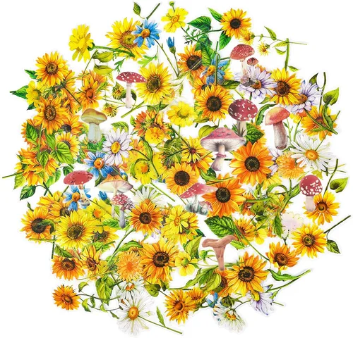 Juego de calcomanías de flores – 140 piezas naturales de hongos florales botánicos, autoadhesivos, álbumes de recortes, calcomanías decorativas