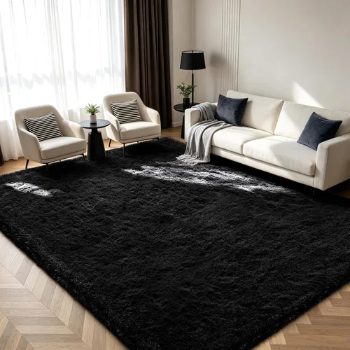 Miniatura 13 de Alfombra peluda para dormitorio, sala de estar, 2 x 6 pies, antideslizante, esponjosa, suave, alfombra lanuda beige y blanca para sala de estar