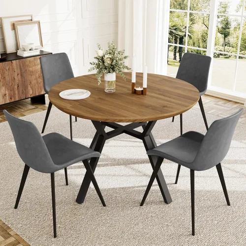 Miniatura 21 de HIPIHOM Juego de mesa de comedor redonda extensible para 6 personas, mesa de cocina extensible de 43.3 a 59.1 pulgadas con 6 sillas tapizadas, Mesa