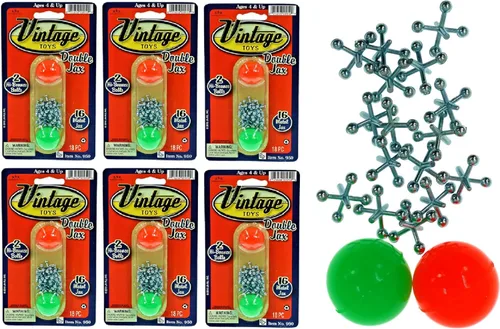 JA-RU Juego de Jacks de metal con 2 bolas inflables (paquete de 6) - Juego clásico de Jackstones para niños, juguetes retro de los años 90,