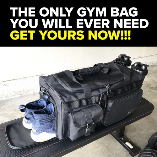 Miniatura 7 de Fitdom Bolsa de lona táctica negra de 20 pulgadas y 32 L con compartimento para zapatos. La mejor bolsa de entrenamiento para hombres y mujeres. La