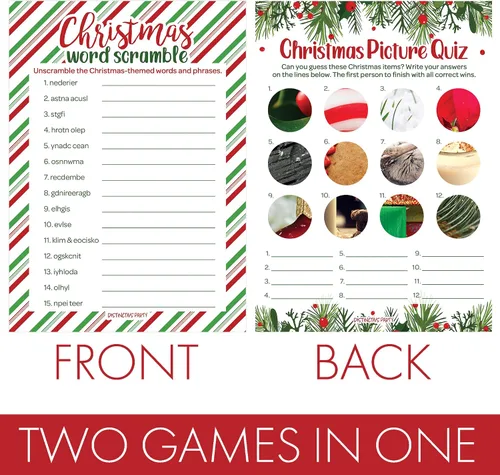 Miniatura 3 de DISTINCTIVS Juegos de Fiesta de Navidad, Sopa de Letras Navideña Festiva y Cuestionario de Imágenes Navideñas (Paquete de 2 Juegos) - 25 Tarjetas