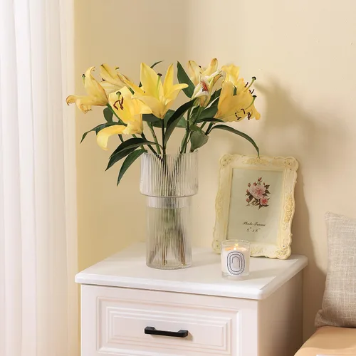 Miniatura 7 de Jarrón grande de cristal, florero de 12 pulgadas de alto para flores, jarrones de flores para ramo, modernos jarrones de vidrio acanalado para sala