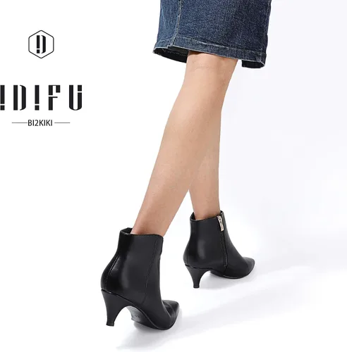 Miniatura 6 de IDIFU Botas de tacón bajo para mujer, botas de tobillo con punta puntiaguda, botas cortas para vestir, 5