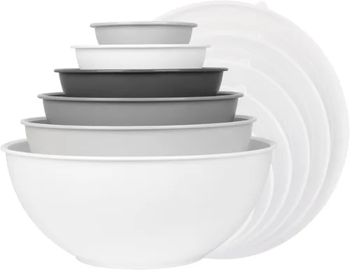 Miniatura 8 de BoxedHome Cuencos de mezcla de plástico libres de BPA con tapas redondas, juego de 12 tazones anidables con tapas, tazones de preparación y servicio