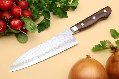 Miniatura 3 de Yoshihiro VG-10 Damascus Santoku cuchillo japonés multiuso, para chef, 7 pulgadas (estilo occidental, mango de madera de caoba)