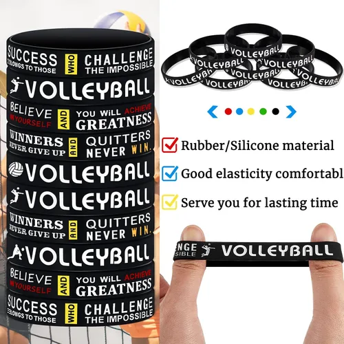Miniatura 3 de Deekin Paquete de 36 pulseras de voleibol de regalo de voleibol, regalos de fiesta, pulseras de silicona de goma con citas inspiradoras