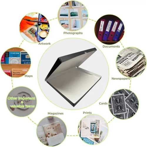 Miniatura 6 de Lineco Caja de Almacenamiento de Folio, Diseño de Concha de Almeja con Borde de Metal. 18.5x24.5x1.75 pulgadas, Cartón de Archivo, Organizar y Negro