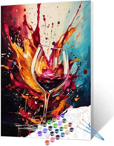 Pintura abstracta para copa de vino por números para adultos principiantes, copa de vino tinto grafitica, pintura digital, bricolaje, bebidas Obras