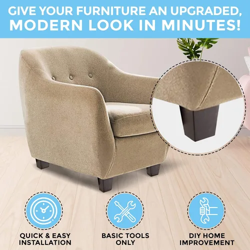 Miniatura 3 de The Blue Cactus Company Juego de 4 patas de madera para muebles (negro, cuadradas)