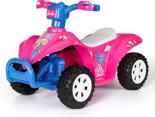 Barbie - Cuadriciclo 6V para niños, juguete de montar potente y seguro con batería recargable, conducción hacia adelante y hacia atrás, capacidad