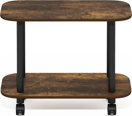Miniatura 6 de Furinno Turn-N-Tube - Mesa auxiliar ovalada de 2 niveles con ruedas, mesita de noche de montaje sin herramientas, mesa de noche con estante abierto