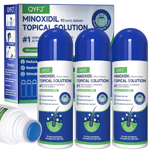 Paquete de 3 sueros de minoxidil al 5% para hombres y mujeres, minoxidil para el crecimiento de la barba y el cabello (infusión de biotina) con