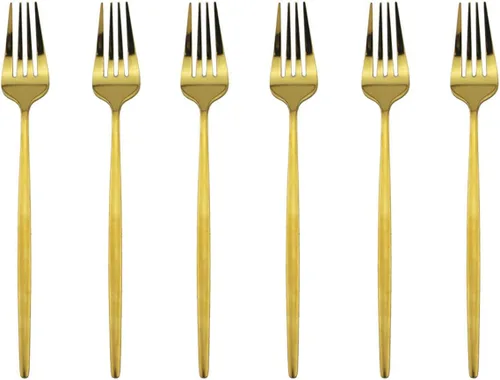 Miniatura 14 de Tenedores de postre real de oro pulido con espejo, tenedores medianos para ensalada, diseño ligero, juego de cubiertos de acero inoxidable para 6