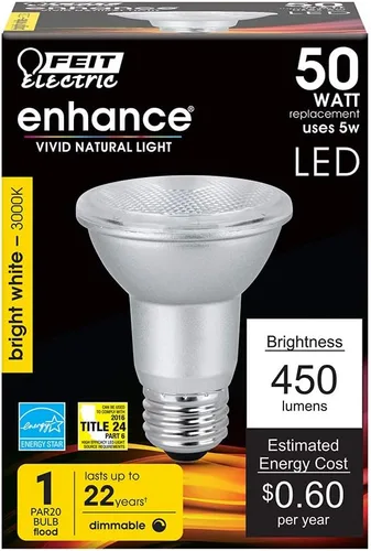 Miniatura 2 de Feit Electric Bombillas LED PAR20, equivalente a 50 W, bombillas regulables, blanco brillante de 3000 K, base E26, 90 CRI, 450 lúmenes, vida útil
