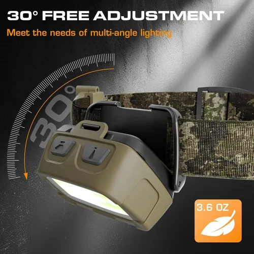 Miniatura 5 de Linterna frontal EverBrite, lámpara de cabeza de 300 lúmenes para adultos, 7 modos con luz blanca/roja/verde, faro LED ajustable 30° para camping