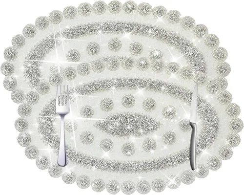 Miniatura 13 de Juego de 1 mantel individual redondo en negro, manteles individuales brillantes resistentes al calor, lavables, para cena, cocina, boda, decorativos